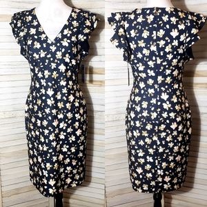 Tommy Hilfiger Floral Ruffle V Neck Dress Sheath